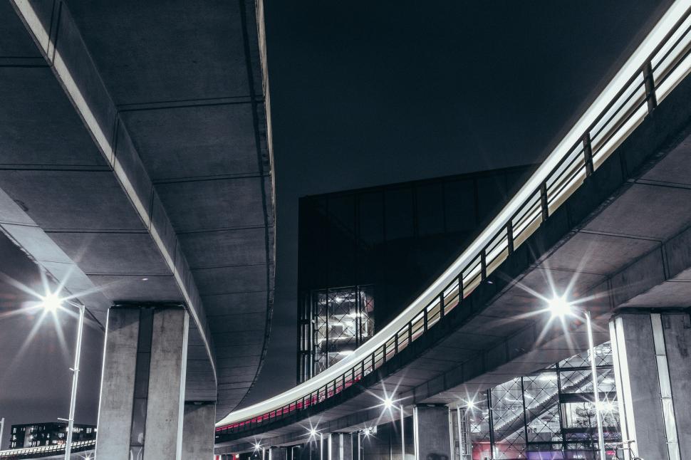 Free Image of Bridge Crossing in Nighttime 
