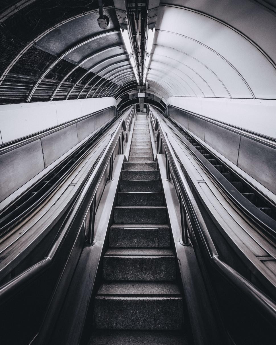 Free Image of An Escalator in Black and White 