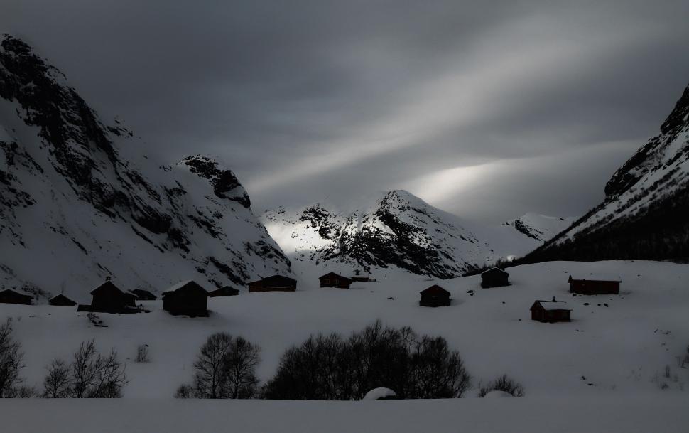 Free Image of Snow Covered Mountains in Black and White 