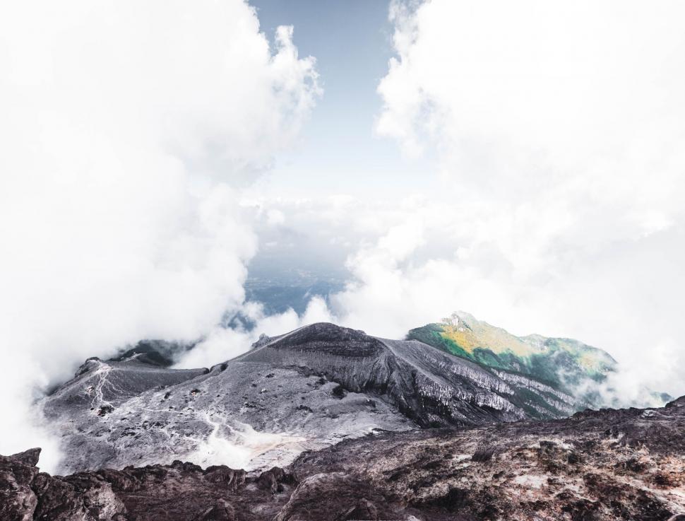 Free Image of Snow-Covered Mountain Under Cloudy Sky 