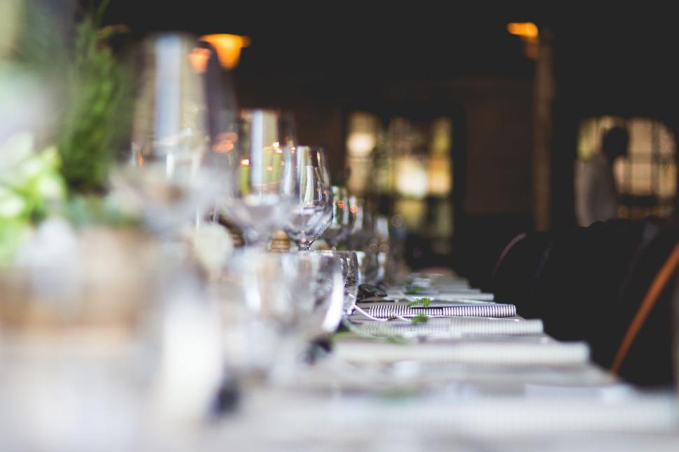 Free Image of Row of Empty Wine Glasses on Table 
