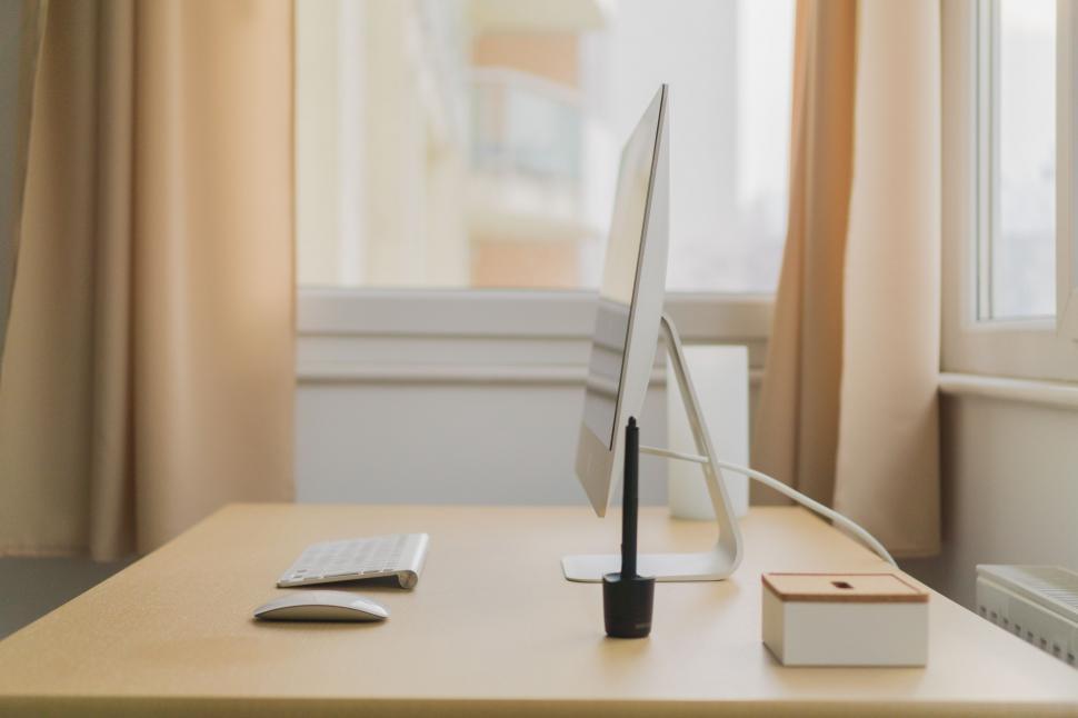 Free Image of Desktop Computer on Wooden Desk 