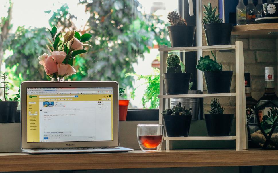 Free Image of Laptop Computer on Wooden Desk 