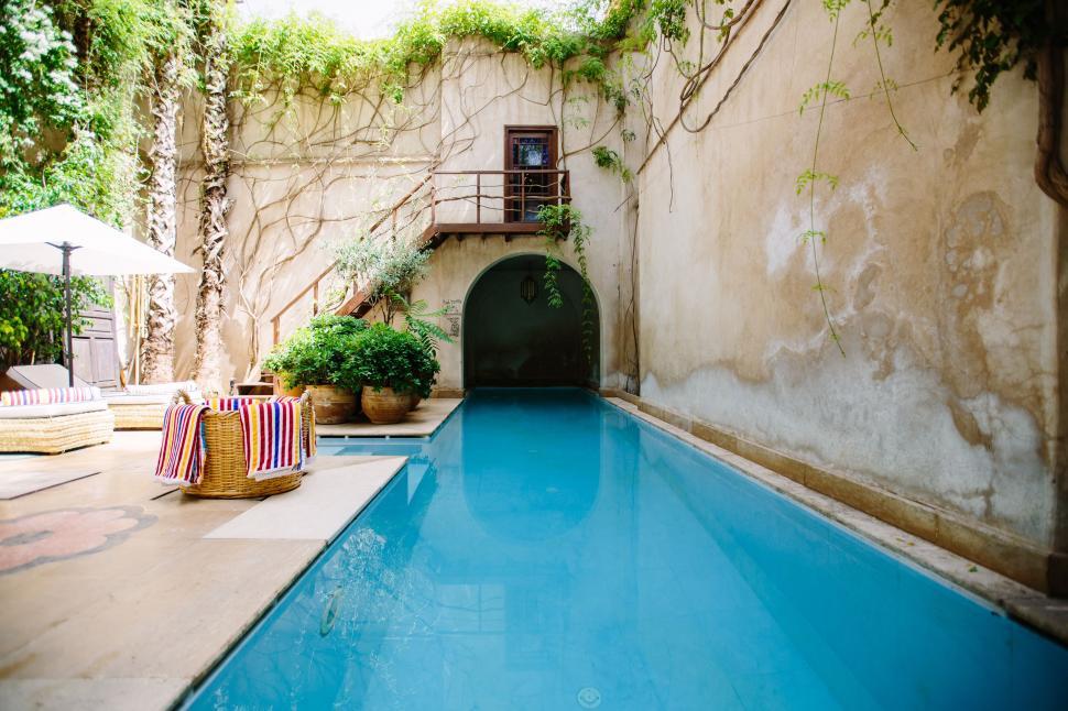 Free Image of Backyard Pool With Umbrella 