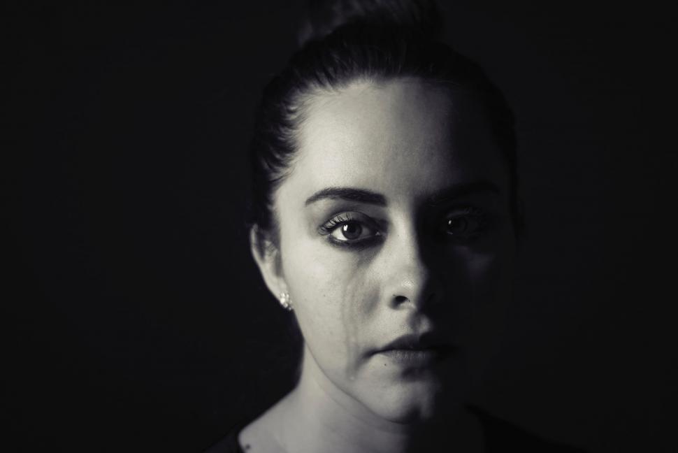 Free Image of The Womans Face in Black and White 