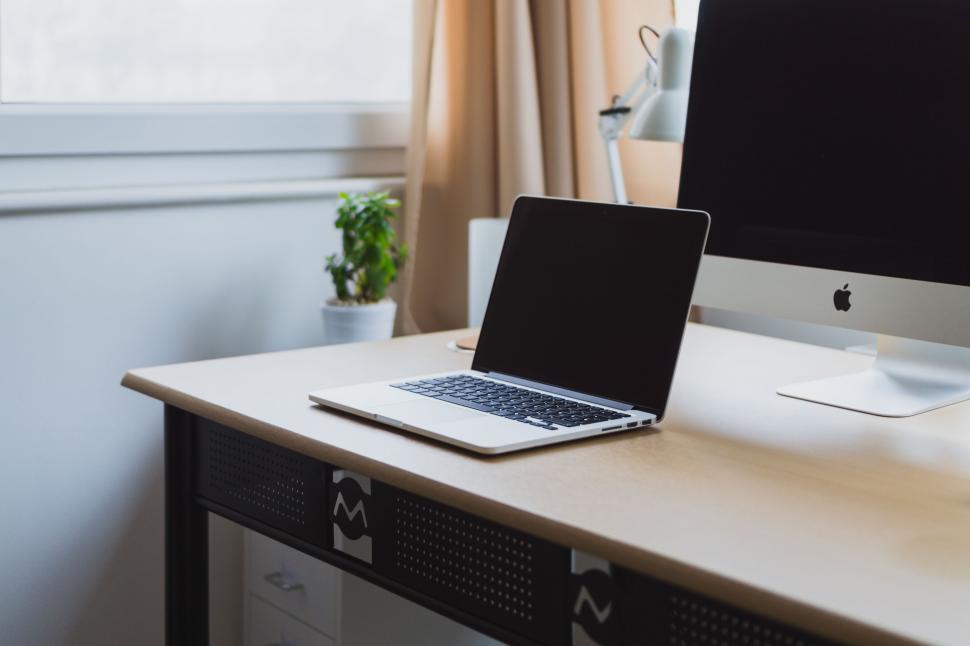 Free Image of Laptop Computer on Wooden Desk 