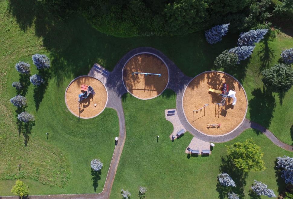 Free Image of Aerial View of Park With Trees and Benches 