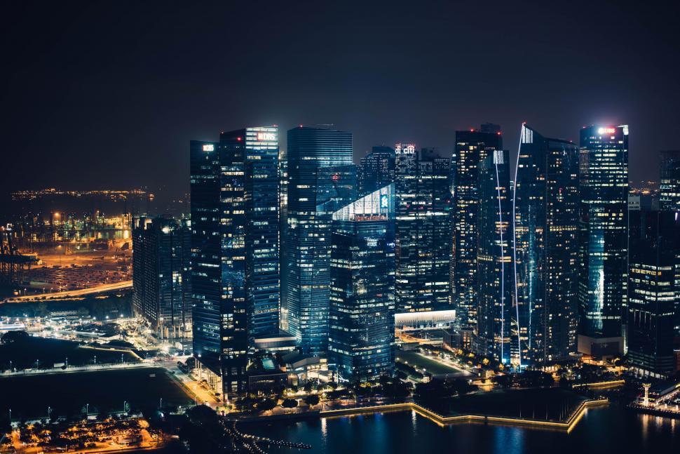 Free Image of Night View of City With Tall Buildings 