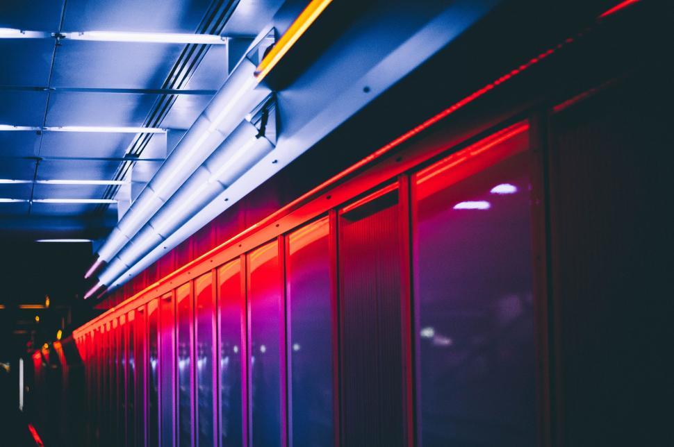 Free Image of Row of Red and Blue Lockers in a Hallway 