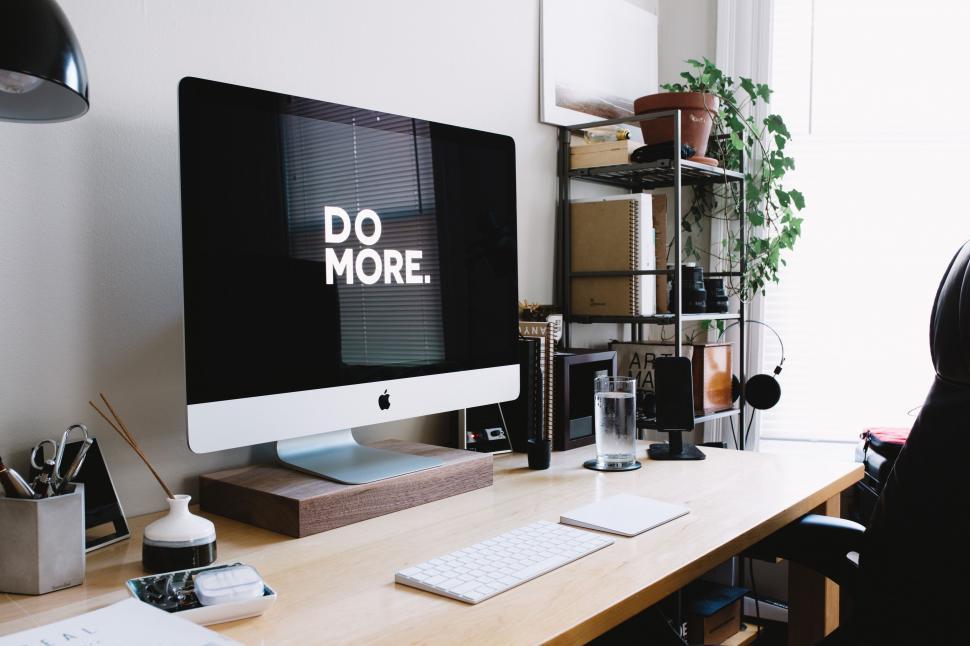 Free Image of Desktop Computer on Wooden Desk 