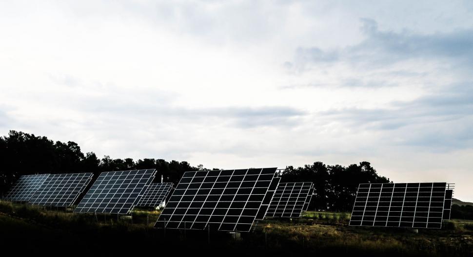 Free Image of Row of Solar Panels in Black and White 