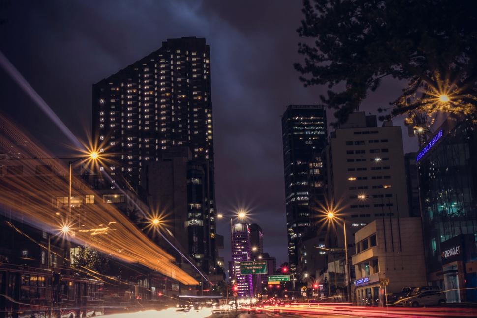 Free Image of Vibrant City Street With Bright Lights at Night 