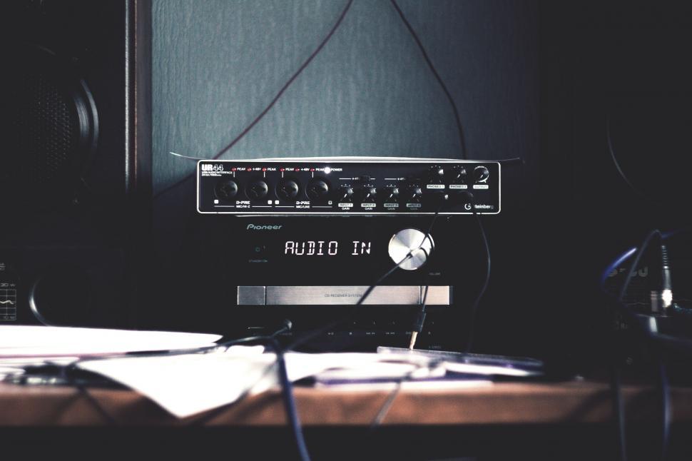 Free Image of Radio on Wooden Table 