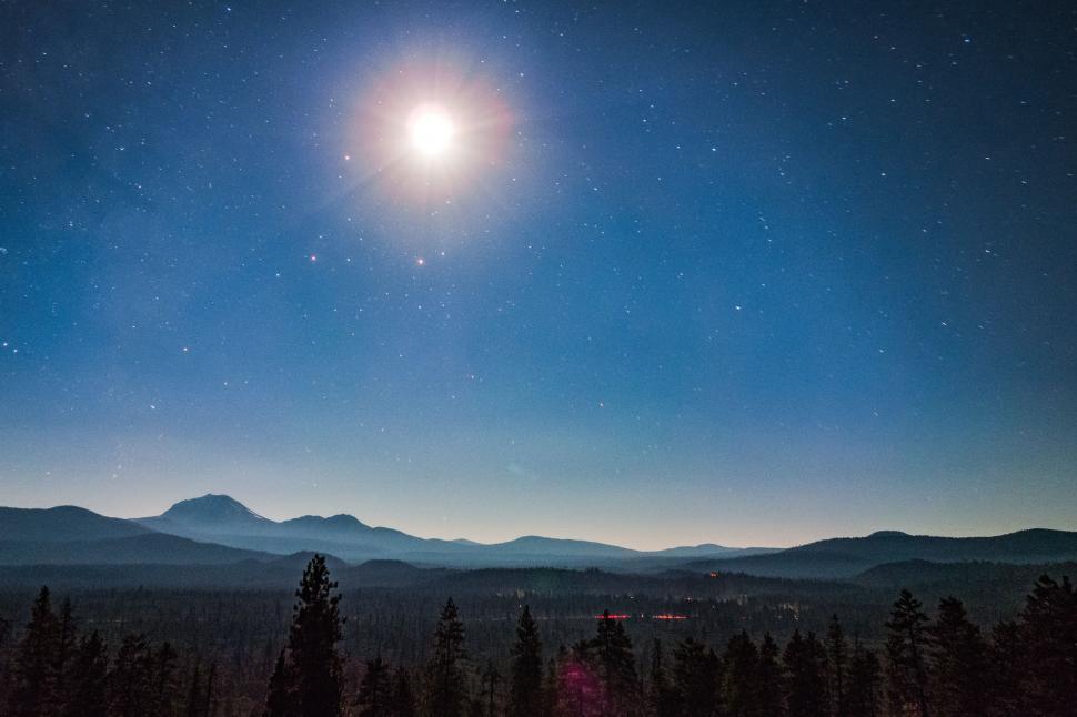 Free Image of Majestic Night Sky Over Mountain Range 