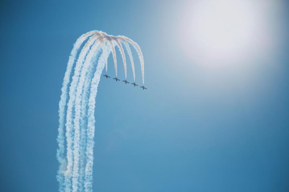 Free Image of Group of Airplanes Flying in Formation in the Sky 