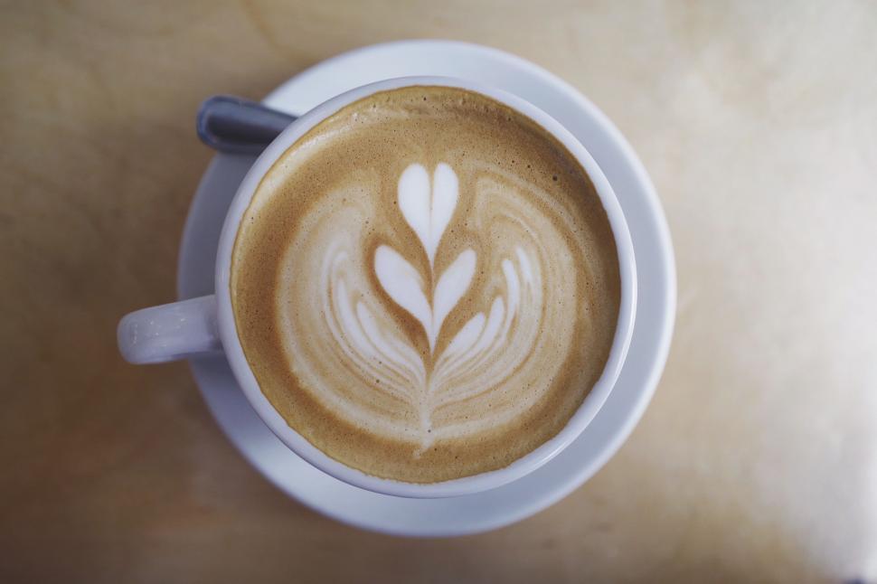 Free Image of Cappuccino With Leaf Design 