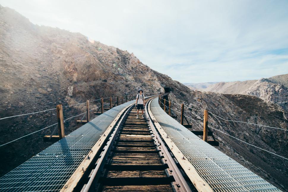 Free Image of Train Track With Mountain Background 