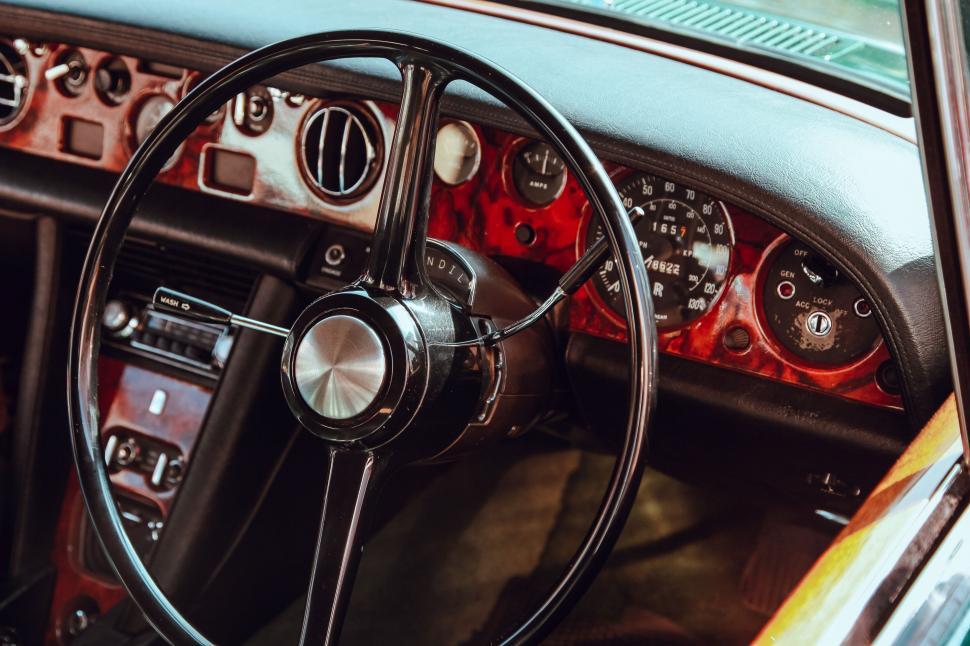 Free Image of Interior of a Car With Steering Wheel and Dashboard 