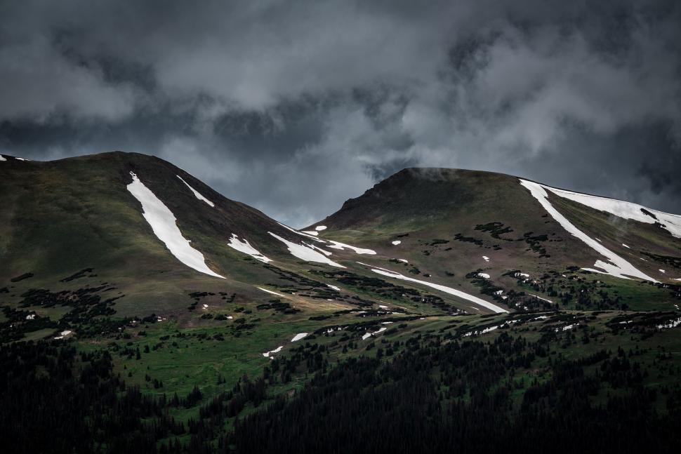 Free Image of Snow-Covered Mountain Under Cloudy Sky 