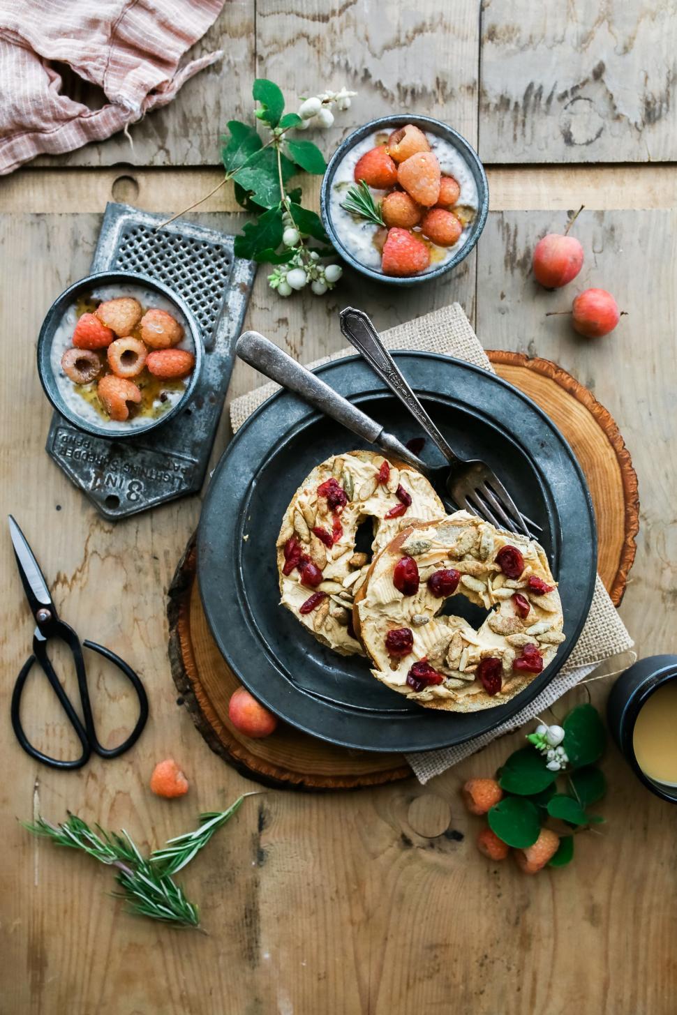 Free Image of Wooden Table Topped With Plates of Food 