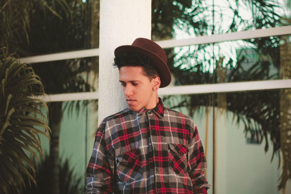 Free Image of Man Wearing Plaid Shirt and Hat 